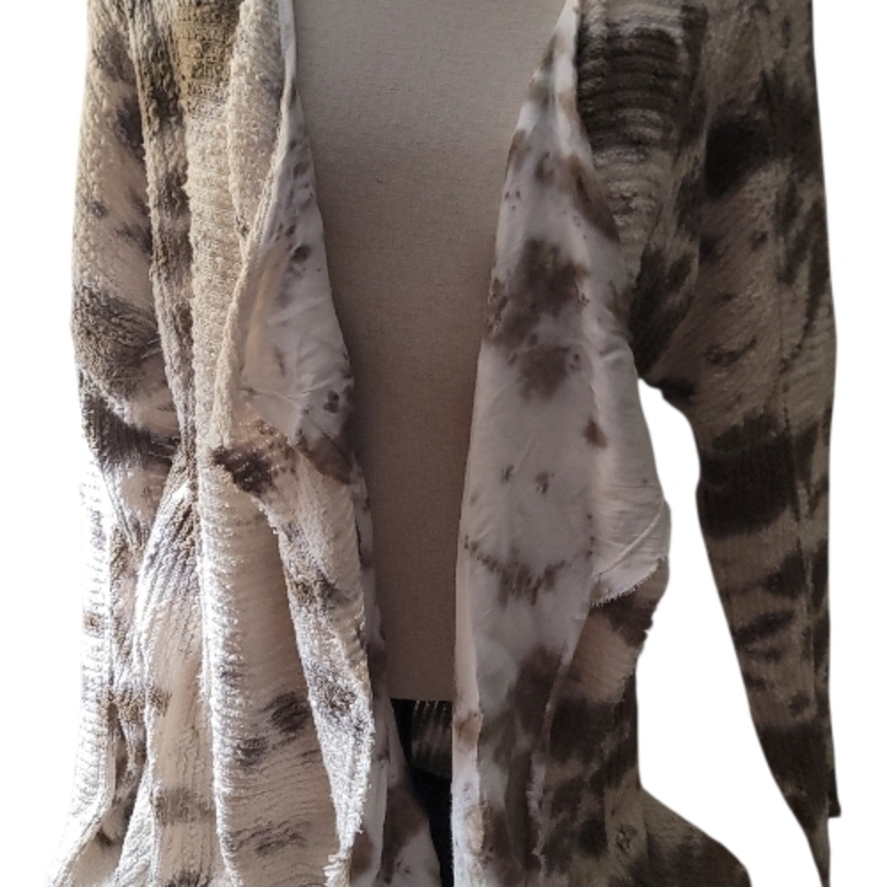 XCVI Cream and Olive Open Front Cardigan, Size Medium